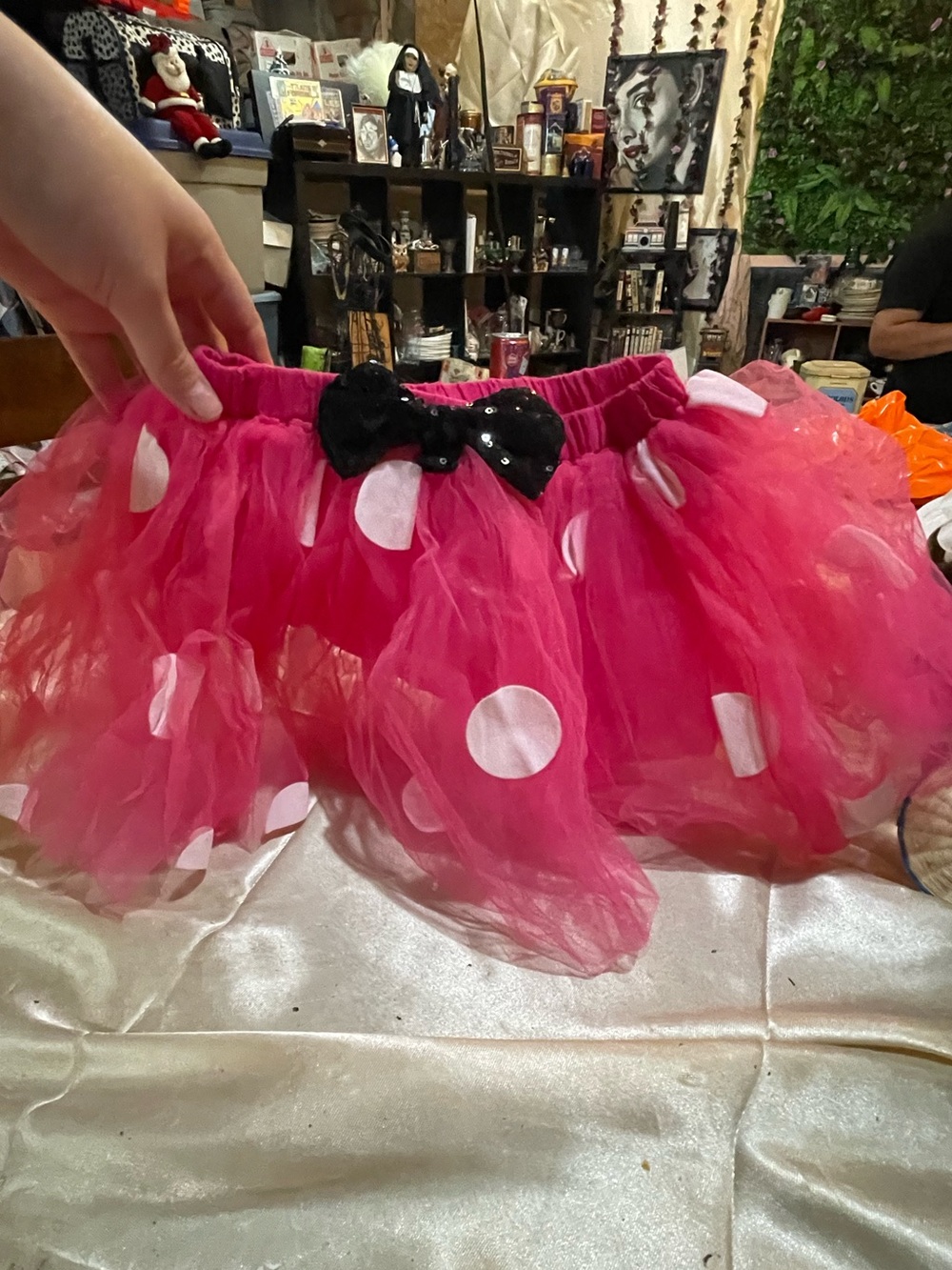 Disney Hot Pink Polka Dot Tulle Skirt with Black Sequin Bow